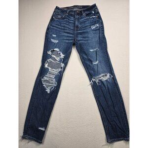 American Eagle Womens Size 2 Distressed Mom Jeans Medium Wash Embroidered